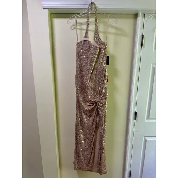 Mac Duggal | Dresses | Mac Duggal Size 8 Rose Gold 1279 Sequin Halter  Formal Gown Dress Prom Cocktail | Poshmark